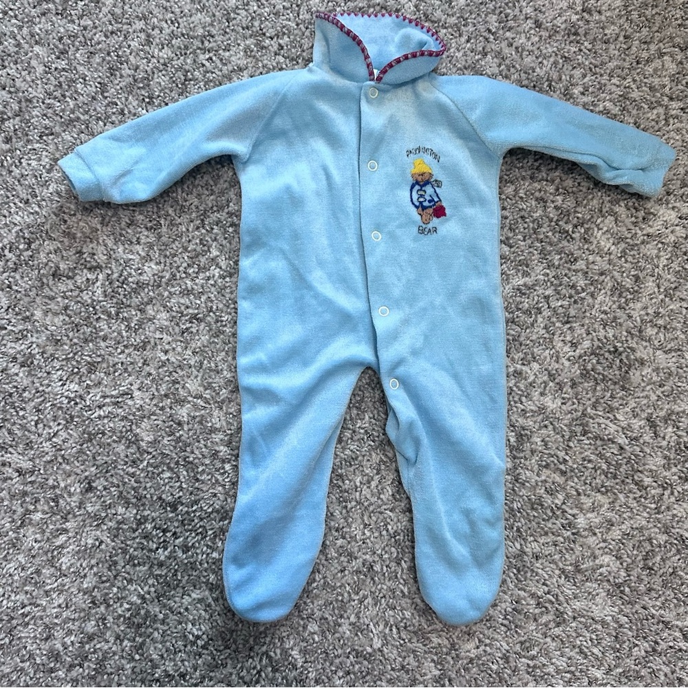 Vintage Paddington Bear embroidered baby onesie pajamas